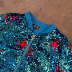JoJo's Closet Sequin Bomber Jacket Kids Medium 7/8 Blue Star Zip Up